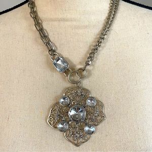Silver Tone and Crystal Necklace 1990s
